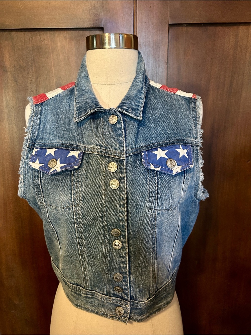 Y2K Release 80s Old Glory Denim Vest L